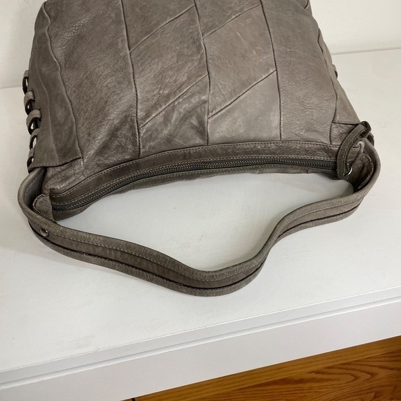 ABRO Distressed Leather Patchwork Boho Hobo Shoulder Bag - Picture 8 of 14